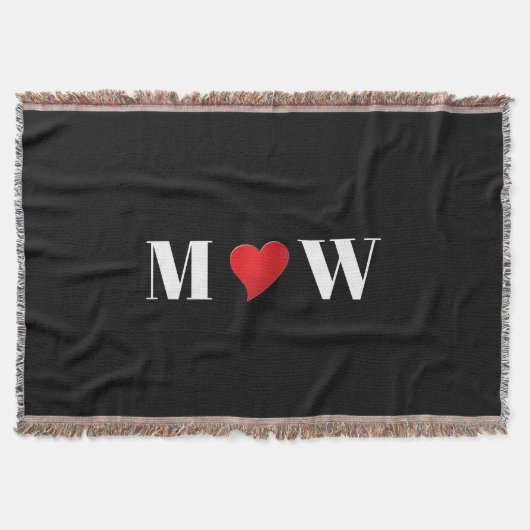 Maatwerk Koppel initials A Loves B rode hart Deken (Voorkant)