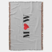 Maatwerk Koppel initials A Loves B rood hart grijs Deken (Voorkant Verticaal)