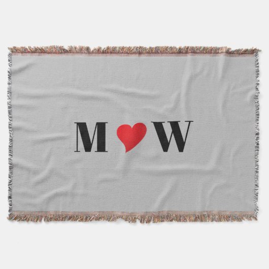 Maatwerk Koppel initials A Loves B rood hart grijs Deken (Voorkant)
