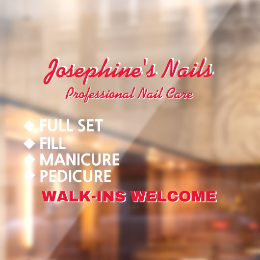 Maatwerk nagelsalon diensten Walk Ins welkom Raamsticker (Vel 2)