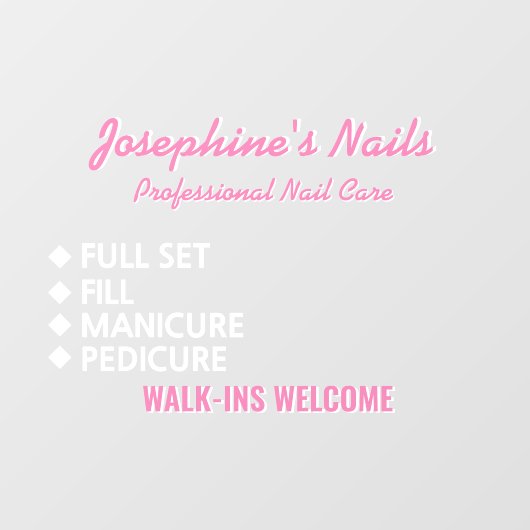 Maatwerk Nagelstudio Diensten Walk Ins Welkom Raamsticker (Vel)