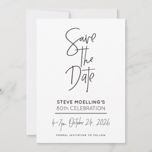 MAATWERK Steve's 80ste verjaardag Save The Date (Voorkant)