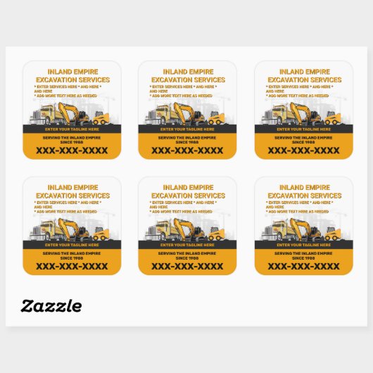 Maatwerk Uitgraving Aannemer Bouw Vierkante Sticker (Vel)