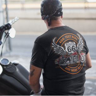 Maatwerk Vintage Motorfiets Route 66 Engelenvleuge T-shirt