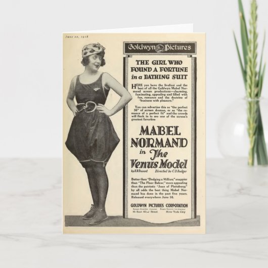 Mabel Normand 1918 badpak portret stil Kaart (Voorkant)