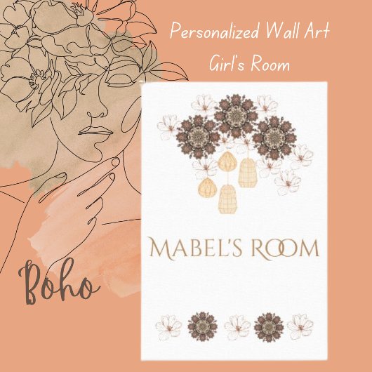 Mabel's Room (Persoonlijk) Naam Boho Floral Canvas Afdruk