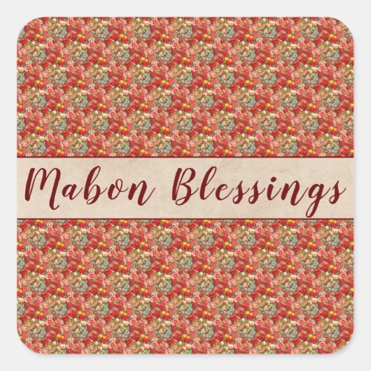 Mabon Blessings Autumn Equinox op Bourgogne Floral Vierkante Sticker (Voorkant)