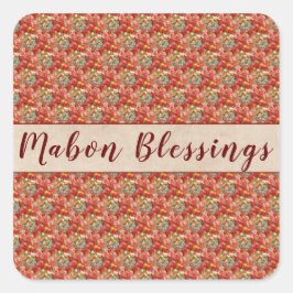 Mabon Blessings Autumn Equinox op Bourgogne Floral Vierkante Sticker