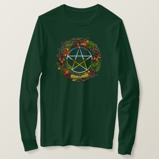 Mabon Grape Vine Wreate met Pentacle T-shirt (Design voorkant)