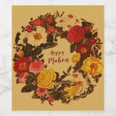 Mabon herfst equinox krans op Herfst goud Wijn Etiket (Enkel label)