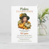 Mabon Oogst Herfst Equinox Retro Pompoen Heks Kaart (Staand voorkant)