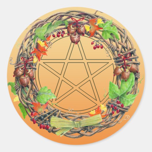 Mabon Wreath Ronde Sticker (Voorkant)