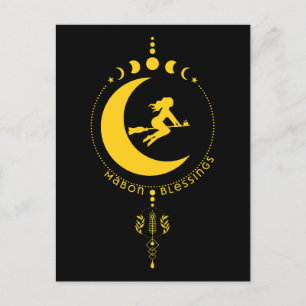 Mabon Zegeningen, heks, maan, tarwe Briefkaart