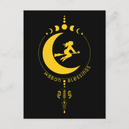 Mabon Zegeningen, heks, maan, tarwe Briefkaart