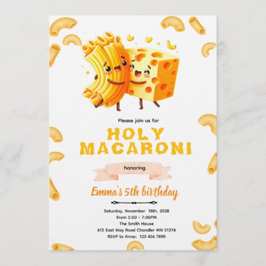 Mac and Cheese Birthday Invitation Kaart (Voorkant)
