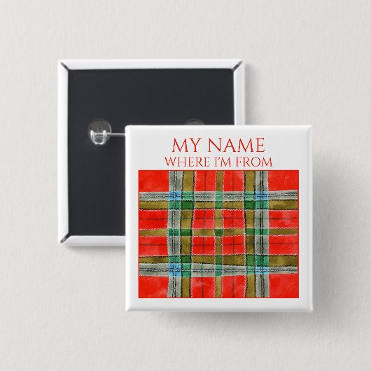 MAC BAIN TARTAN Vierkante Naamspeldje Speldje Knoo (Voorkant /achterkant)