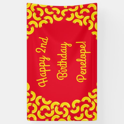 Mac en Cheese Kind 1st Birthday Party Macaroni Spandoek (Verticaal)