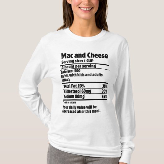 Mac en Cheese Nutrition Fact.w T-shirt (Voorkant)