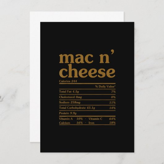 Mac en Cheese Nutrition Funny Thanksgiving Mac N' Kaart (Voorkant / Achterkant)