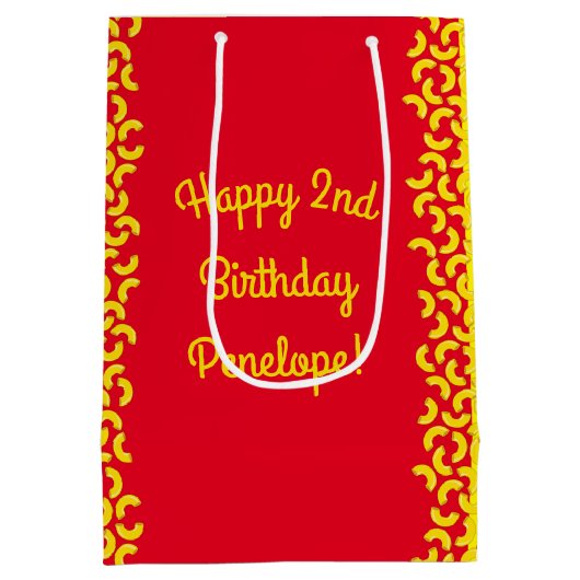 Mac en kaas verjaardagsfeestje Macaroni Medium Cadeauzakje (Achterkant)