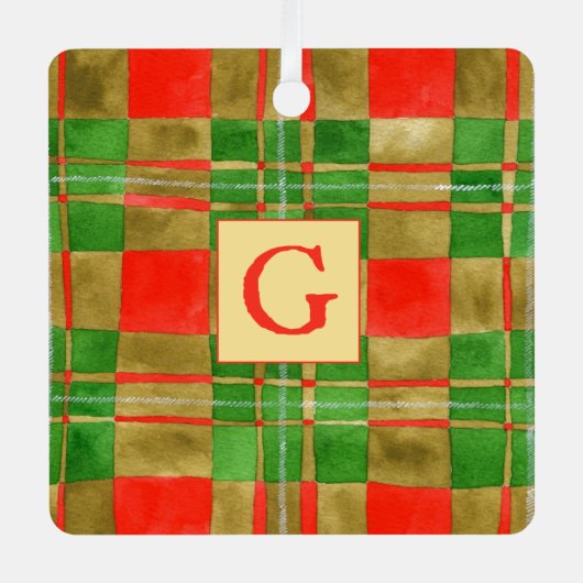 MAC GREGOR TARTAN Metalen Vierkant Ornament + Init (Voorkant)