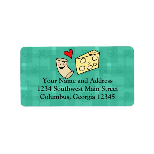 Mac Loves Cheese, Funny Cute Macaroni + Cheese Etiket (Voorkant)