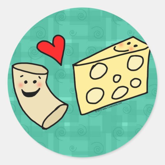 Mac Loves Cheese, Funny Cute Macaroni + Cheese Ronde Sticker (Voorkant)