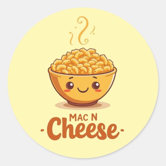 Mac N Cheese Cute Bowl Ronde Sticker (Voorkant)