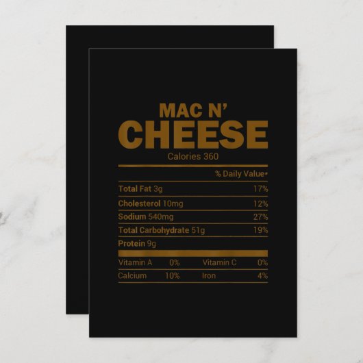 Mac N Cheese Voedingsfeiten Familie Matching Kaart (Voorkant / Achterkant)