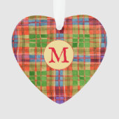 MAC RAE TARTAN Acryl Hart Ornament + Initiaal (voorkant)