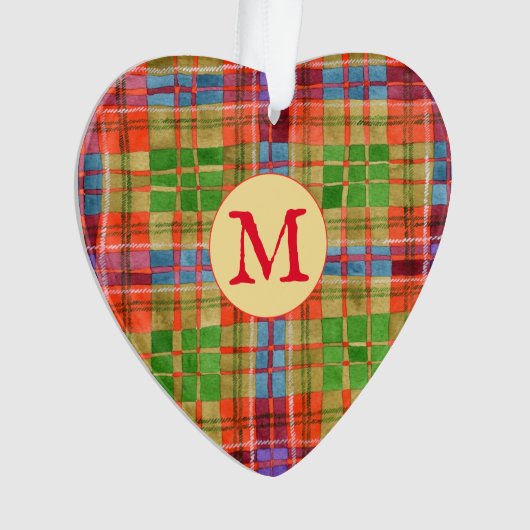 MAC RAE TARTAN Acryl Hart Ornament + Initiaal (voorkant)