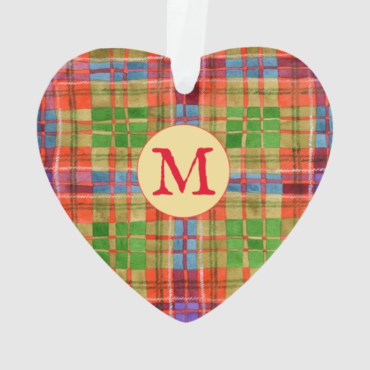 MAC RAE TARTAN Acryl Hart Ornament + Initiaal (achterkant)