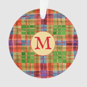 MAC RAE TARTAN Acryl Ronde Kerstbal + Initiaal Ornament