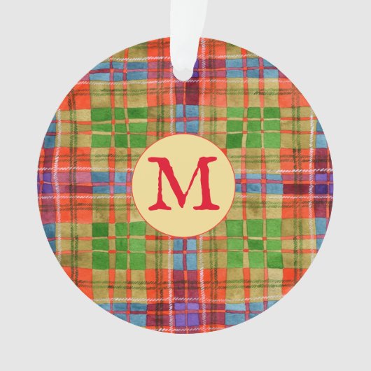 MAC RAE TARTAN Acryl Ronde Kerstbal + Initiaal Ornament (voorkant)
