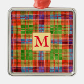 MAC RAE TARTAN Glazen Vierkant Ornament + Initiaal (Voorkant)