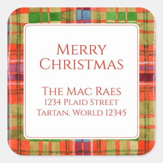MAC RAE TARTAN Grote Vierkante Adreszegels Vierkante Sticker (Voorkant)