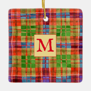 MAC RAE TARTAN Keramisch Vierkant Ornament + Initi