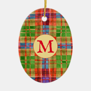 MAC RAE TARTAN Keramische ovale ornament + Initiaa