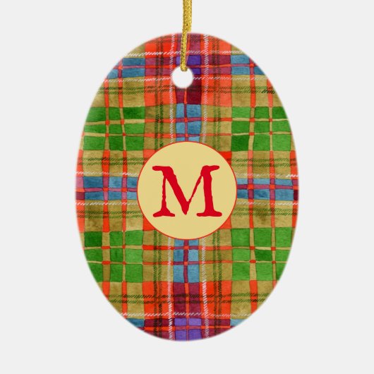 MAC RAE TARTAN Keramische ovale ornament + Initiaa (Voorkant)