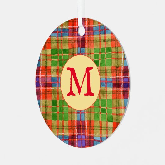 MAC RAE TARTAN Metal Circle Ornament + Initiaal (Voorkant links)