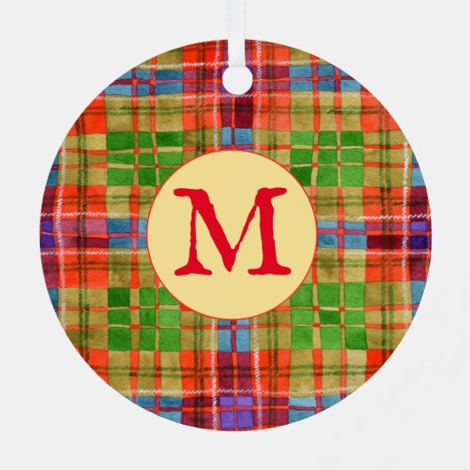 MAC RAE TARTAN Metal Circle Ornament + Initiaal (Achterkant)