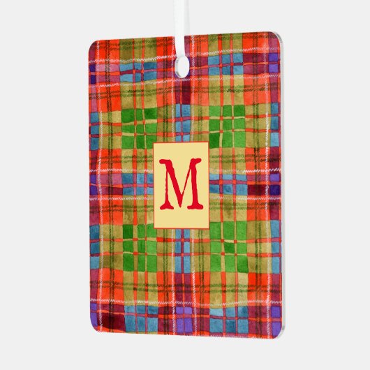 MAC RAE TARTAN Metalen Vierkant Ornament + Initiaa (Voorkant links)