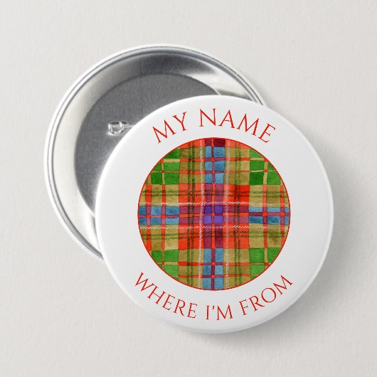 MAC RAE TARTAN Ronde Naam Tag Speld Knoop Button 7,6 Cm (Voorkant /achterkant)
