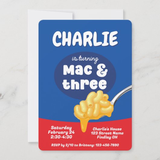 Mac & Three Macaroni en kaas 3e verjaardag Kaart (Voorkant)
