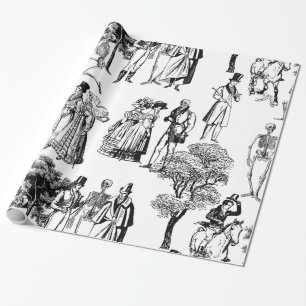 macabere halloween regency skeleton toile cadeaupapier