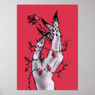 Macabre Art Creepy Hand Red en Black Gothic Poster