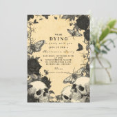 Macabre Gothic Skull en Moth Halloween Soirée Kaart (Staand voorkant)