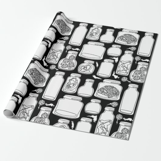 Macabre medische specimens zwart wit gotisch cadeaupapier (Uitgerold)