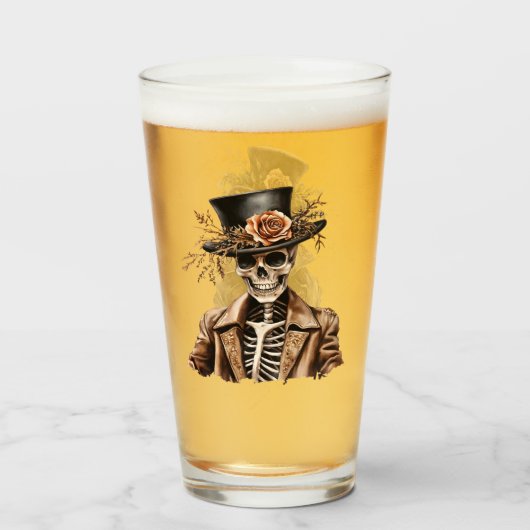 Macabre Oranje & Paarse Waterverf Skelet Glas (Voorkant gevuld)