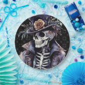 Macabre Oranje & Paarse Waterverf Skelet Papieren Bordje (Feest)